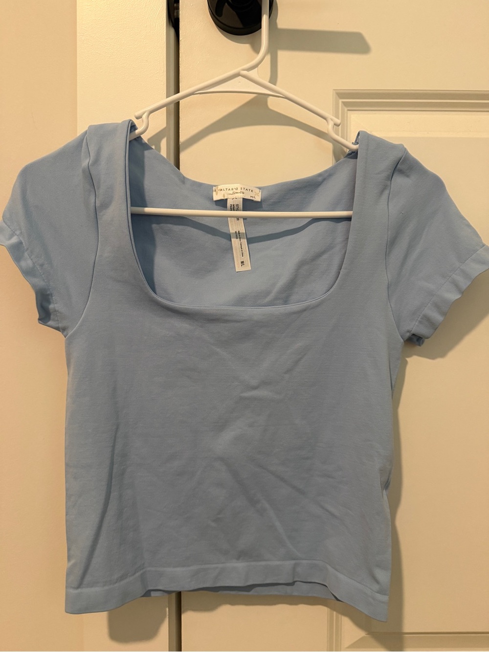 Altar'd State Light Blue Square Neck Short Sleeve Tee